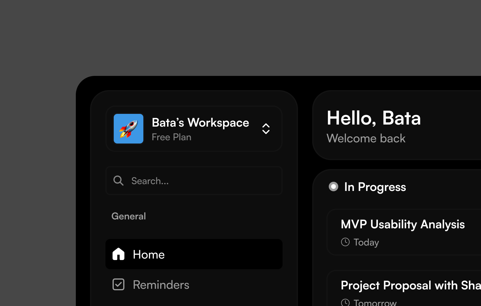 A screen of Bata Terelueli's task management project